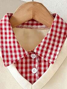 Young Girl Bow Print 2 In 1 Long Sleeve Top And Plaid Skirt - Apricot - View 3