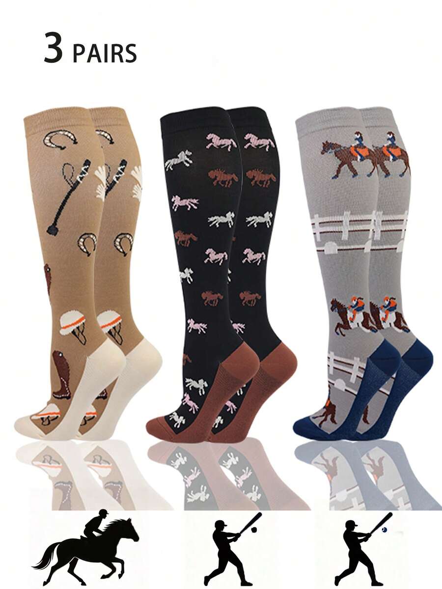 1 Pair/3 Pairs Men's Outdoor Horse Riding Compression Socks, Sports Fitness Running Knee-High Socks - Multicolor - View 1