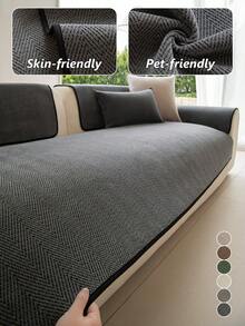 1PC Chenille Simple Solid-Color Sofa Cushion Cover – Four-Season Universal Non-Slip Seat Pad, Sofa Protector Cover Throw, Machine Washable - Multicolor - View 12