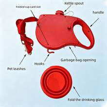 1pc Portable 3-In-1 Retractable Dog Leash With Foldable Water Bowl & Food Container, Multifunctional Outdoor Pet Walking Accessory - Multicolor - View 4