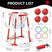 Juguetes de Aro de Baloncesto para Piscina para Niños de 4-8 y 8-12 años y Adultos, Juegos de Piscina al Aire Libre de Verano, Juegos de Agua para Familias y Fiestas para Niños, Juego de Aro de - como en la imagen - Ver 7