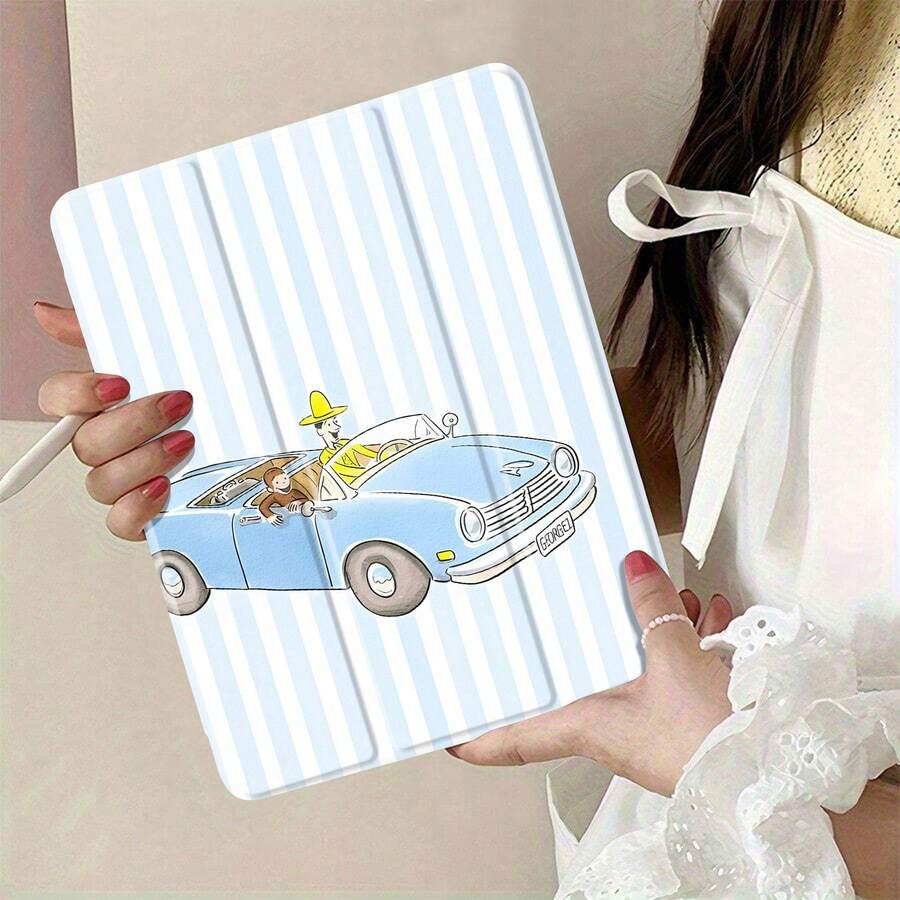 Curious George Blue Car Ride This Stylish Case Is Compatible With Anti-Drop Function, Sleep/Wake Function Compatible With - View 1