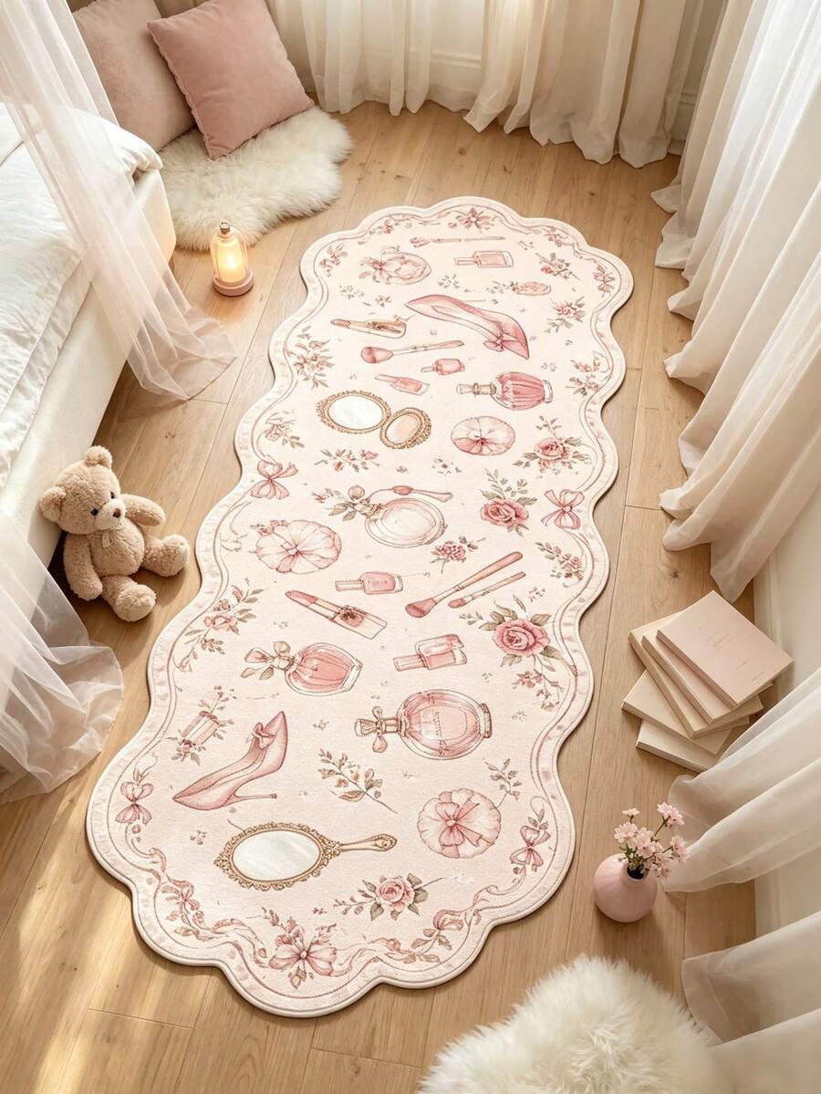 1pc Cosmetic Pattern Floor Mat, Bathroom Mat, Bathroom Rug, Door Mat, Small Rug, Carpet, Floor Mat, Bedroom Decor, Washable - Multicolor - View 1