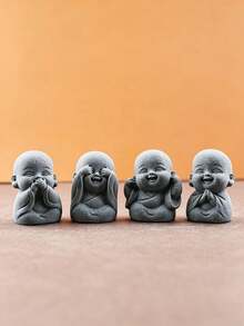 Mini Figura de Monge Buda, Decoração de Mesa Zen, Artesanato em Arenito, Pet de Chá Chinês, Decoração Oriental para Casa, Pequena Estátua para Alívio do Estresse, Presente Espiritual, Decoração de Paisagem Micro Bonsai, Pet de Chá Monge Esculpido em Pedra Zen - 1 peça - Visão 12