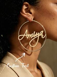 Pendientes de aro de acero inoxidable personalizados con nombre y letra, estilo hip-hop, joyería para boda, fiesta y cumpleaños - Amarillo Oro - Ver 1