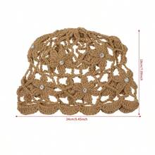 1件波希米亞風水鑽花飾手工鉤編珍珠吊墜鏤空針織帽，適合海灘度假或日常配戴的多功能髮飾 - 多色-B - 查看 9