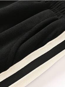 Men's Velvet Lined Side Stripe Straight Leg Casual Sports Pants, Elastic Drawstring Waist Winter Jogging Pants - Black - View 5
