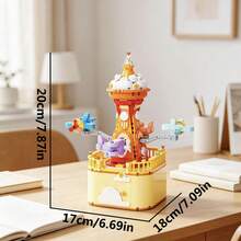 700+Pcs Rotating Carousel Music Box Building Blocks, Stress Relief , Highly Attractive Assembly Building Blocks Gift Box, Wind-Up Spring Plays Beautiful Music And Rotates, Exquisite Gift For Mother's Day, Valentine's Day, Back To School Season, Assembly Difficulty Not Recommended For Beginners - Rotating Music Box - View 9
