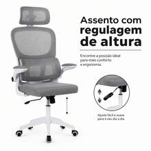 Cadeira Trabalho Profissional Office Ergonômica Encosto Mesh Apoio Lombar Giro 360° Ajustável - Cinza - Visão 1