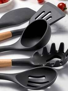 12-Piece Silicone Kitchen Utensil Set. Non-Stick Spatula. Silicone Material. Upgraded Version Thicker, Sturdier And More Durable. Silicone Spatula And Spoon Set. Heat-Resistant, Non-Stick Cooking Tools. Natural Wooden Handle. Easy To Clean, Dishwasher . Suitable For Holidays And Daily Use - Perfect Choice For Cooking. - Multicolor - View 10