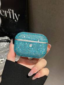 1 pieza Auricular Bluetooth transparente con strass, funda protectora para AirPods - Azul menta - Ver 2