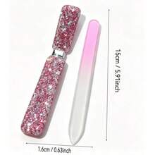 1pc Sparkling Rhinestone Decorated Glass Nail File With Storage Box, Portable Double-Sided Etched Glass Nail Polishing File, Manicure Pedicure Nail Shaping Tool, Suitable For Natural Nails - Multicolor - View 8