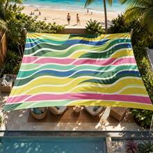 Green Yellow Pink Diagonal Wave Striped Sun Shade Sail, Outdoor UV Protection Sunshade Cloth, Large Size Patio Garden Yard Sun Canopy, Easy Installation With Fixing Ropes - Yellow - View 7