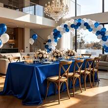 Kit de Mantel de Satén Azul Marino de Lujo - Mantel Rectangular Formal con Forro Antideslizante Apto para Mesa de Comedor en Casa, Decoración de Boda y Fiesta en Interiores y Exteriores - Multicolor - Ver 3