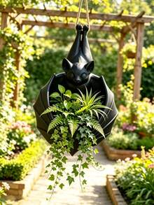 1pc Bat Shaped Hanging Planter, Hanging Bat Planter, Halloween Gothic Hanging Planter Rack Home Decor, Black Bat Flower Basket Vase Garden Hanging Basket, Suitable For Succulents, Vine Plants, Indoor And Outdoor Decoration, Living Room, Patio Or Office Desk Decoration, Great Gift For Plant Lovers, Gothic Room Decor Enthusiasts, Collectors And Gardening Hobbyists, Halloween Decoration, Halloween, Halloween Home Decor, Room Decoration - Counterfeit - View 10