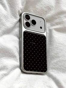 1pc Fashionable Korean Ins Style Premium Minimalist Girl Solid Color Polka Dot Phone Case Compatible With IPhone 17ProMax 17Pro 16ProMax 15 14 Plus 13 12 11 Pro Max 17Air High Quality Silver Plated Shockproof Case Women's Gift - Black - View 2
