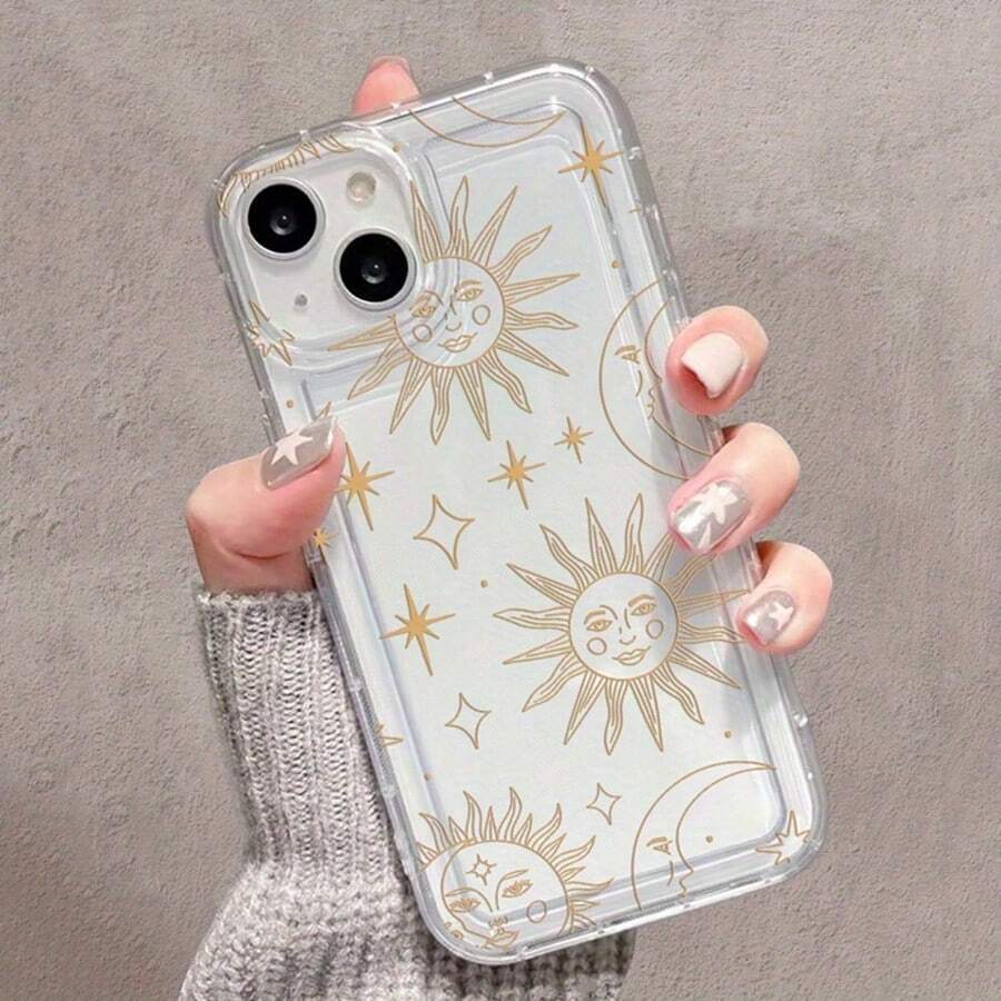 Abstract Sun Pattern Liquid Silicone Phone Case, Jewelry-Like Exquisite, Full Protection, Shockproof & Anti-Drop, TPU Soft Material, Compatible With IPhone 13/11/17/16/14/15/15 Pro/15 Plus/15 Pro Max/7 Plus/8 Plus/X/Xs Max/Xr/11 Pro/12 Pro/13 Pro/14 Pro/12 Mini/13 Mini/11 Pro Max - Multicolor - View 1