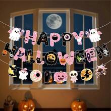 1 Set Baby Halloween Party Paper Banner, Cartoon Pumpkin Ghost Bat Hanging Decoration, Suitable For Baby Birthday Party And Holiday Scene Decor - Multicolor - View 8