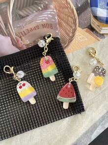 5/10/20/100pcs Summer New Ice Cream Popsicle Keychain Pendant Mini Compact Planner Phone Chain Key Ring Charm Decoration - Multicolor - View 1