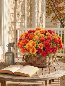 3/1 18heads Artificial Autumn Chrysanthemum Flowers, UV Resistant Realistic Non-Fading Fake Mums Marigolds Plant, Autumn Floral Arrangements For Outside, Garden, Yard Suitable For Vases, Table Centerpieces, Wedding Decor, Autumn Home Decor (Orange, Burnt Orange, Red) - Multicolor - View 5