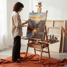 Beech Wood H Frame Studio Easel Stand With Storage Box And Palette, Heavy Duty Adjustable Floor Artist Painting Easel Holder For Adults Canvas Painting, Natural Brown Set - Walnut - View 8