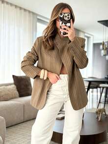 Women's Elegant Minimalist Daily Commute Office Workplace Old Money Style Blazer - Khaki - View 3