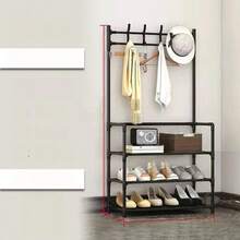 1pc 4-5 Tier Stainless Steel Shoe Rack - Space-Saving, Easy Assembly, Durable Design, Suitable For Entryway And Bedroom, Multi-Functional Hanging Hooks, Ideal Home, Living Room And Dorm Storage Solution, Ample Storage Space - Multicolor - View 2