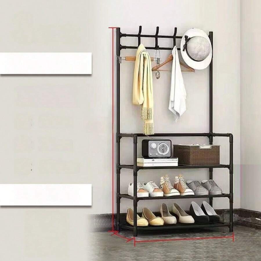 1pc 4-5 Tier Stainless Steel Shoe Rack - Space-Saving, Easy Assembly, Durable Design, Suitable For Entryway And Bedroom, Multi-Functional Hanging Hooks, Ideal Home, Living Room And Dorm Storage Solution, Ample Storage Space