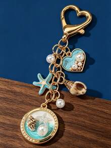 1Pc Ocean Keychain, Bag Charm, Shell Ornament, Heart Clasp Keyring, Alloy Pendant, Handbag Accessory, Coastal Decor, Travel Charm, Gift Ornament - Multicolor - View 5