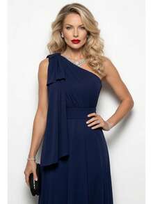 Long Dress For Bridesmaid Wedding Graduation Light Party - Navy Blue - View 5