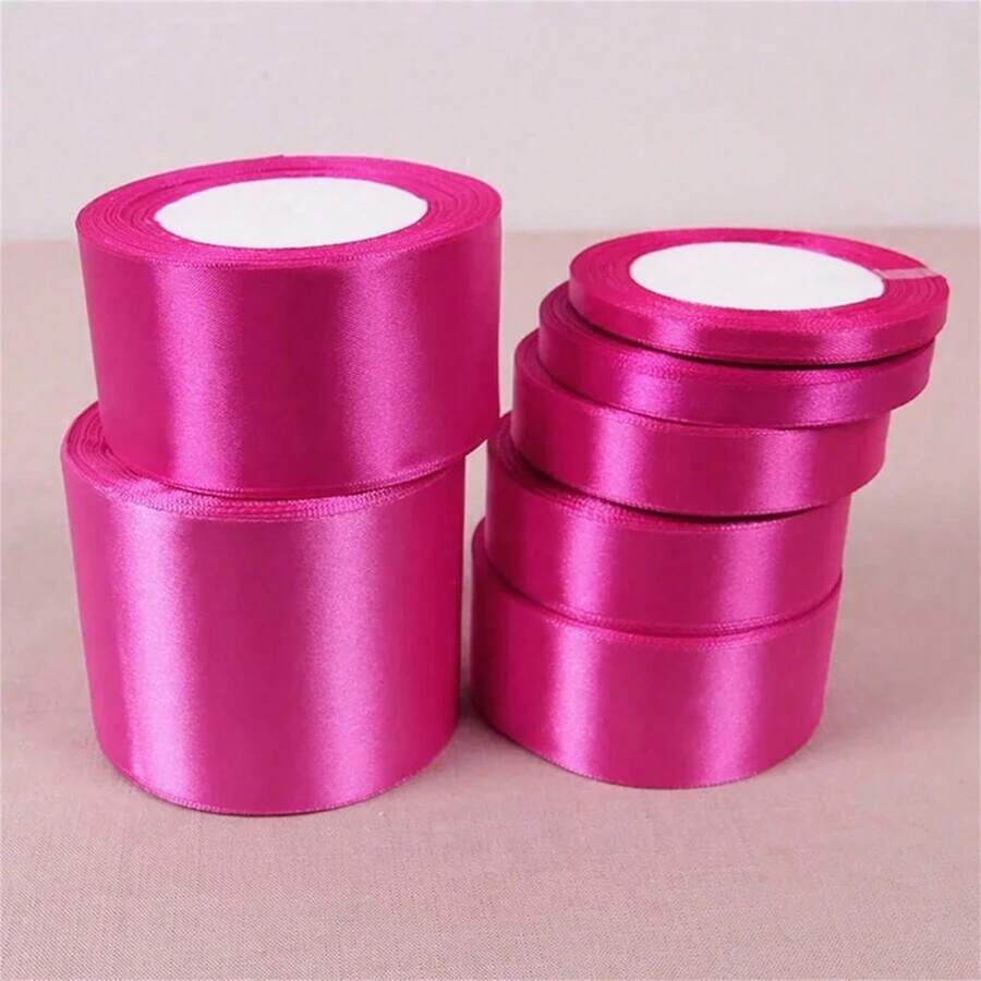 1 Roll Polyester Satin Ribbon For Gift Boxes, Candy Boxes, Flower Decoration, Handmade Rose DIY Material, Holiday Gift Wrapping Ribbon (Machine Dyed, Slight Color Difference) - Rose Red - View 1