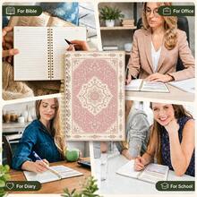 1pc Persian Mandala Pattern Notebook A5 Portable Size 5.5x8.3inch Pink Vintage Art Style Design Premium Paper Enhances Writing Experience Gold Spiral Binding Easy To Carry Suitable For Meeting Notes Study Notes Travel Journal And Gift Giving Office And Study Supplies > Notebooks And Writing Boards > Planner/Notebook Classical Palace Style Exquisite Floral Elements Memo Pad - A5 - View 7