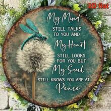 1pc 2D Flat Round Sign, "Dragonfly And Dandelion" Vintage Plaque, "My Desire Never Stops, My Soul Knows" Decorative Sign, Suitable For Bedroom Decor, Living Room Decor, Cafe Decor (Random Hole Position) - A - View 4