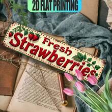 2D Flat, 1pc Vintage "Fresh Strawberry Logo" Metal Wall Decor Sign - Rustic Distressed Sign With Weathered Garden Casual Text. Wall-Mounted, Suitable For Home, Office, Cafe, Outdoor (Random Style) - A - View 3