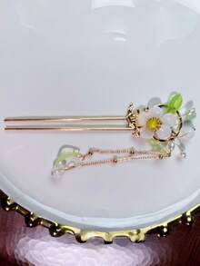1PC/4PCS Geometric Pattern Casual Iron Alloy Flower Print Bohemian Zinc Alloy Princess Hair Accessory Super Fairy Girl Flower Pearl Hair Stick Headpiece - Multicolor - View 6