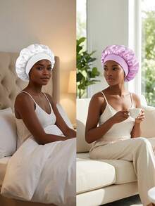 Awegeo 6pcs/1pc Neutral Satin Sleep Bonnet, Loose Elastic Band Soft Sleep Cap, Breathable Hair Protection, Suitable For Curly And Natural Hair - Multicolor - View 2