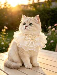 Kalung Hewan Peliharaan Jala Berwarna Putih Lembut dengan Hiasan Emas, Rantai Mutiara dengan Pita Renda, Ringan dan Bernapas, Desain Gaya Putri, Cocok untuk Kucing British Shorthair, Ragdoll, dan Anak Anjing Kecil, Sempurna untuk Ulang Tahun, Pemotretan, Kalung Dekoratif Hewan Peliharaan yang Indah - MultiWarna - View 7