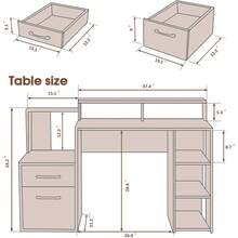 Office Computer Desk With Drawers, Writing Study Desk With Shelves - Brown - View 4