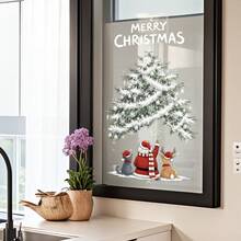 1pc Removable Christmas Tree Glass Window Sticker, Santa Claus & Reindeer Holiday Wall Decal For Mall Christmas Decoration - Multicolor - View 1
