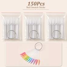 50/100/150/200Pcs Clear Rectangular Fan-Shaped Nail Art Sticks, Acrylic Nail Polish Color Chart Display Board With Metal Ring, Manicure Sample Practice Tool For Salon & Home DIY - Clear - View 18
