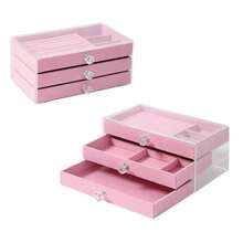 1pc Velvet Divided Jewelry Storage Box, Lid With Built-In Chain Hook, Lower Layer With Divided Velvet Slots, Compartments For Rings, Earrings, Bracelets, Necklaces, Metal Lock To Prevent Dust And Oxidation, Multi-Color Soft Velvet Surface, Portable Large Capacity Vanity Jewelry Organizer Box - Multicolor - View 8