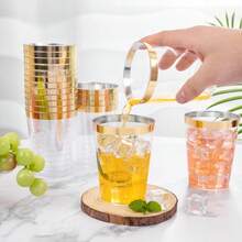 25pcs/50pcs Gold Cups, 6.76oz Clear Cups With Gold Rim, Gold Beer Cups, Party Cups, Premium Gold Rimmed Cups, Perfect For Weddings And Parties - Multicolor - View 5