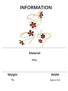 3pcs/1pc Red Floral Arm Cuff Cold Style Elegant Luxury Arm Chain Exquisite Fashion Five-Petal Flower Arm Cuff Set - Red - View 7