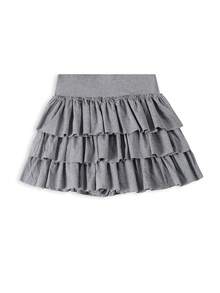 Sweet Solid Color Cake Skirt, Elastic Waist, Multi-Layer Ruffle Hem, Slimming, Anti-Exposure, Fluffy Skirt - Grey - View 3