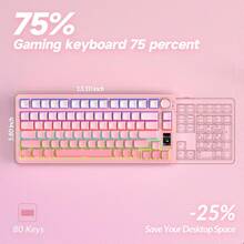 AULA Keyboard Mekanik S75 Pro dengan Desain Gradien yang Menarik, Tutup Tombol PBT dengan Cetakan Samping, Penyangga Kaki yang Dapat Diatur, PC/Mac/LinuxPBT, Layar GIF yang Dapat Diprogram, Suara Ketik yang Lembut, Bluetooth Stabil untuk Pelajar, Kantor, Pemain, dan Penggunaan Sehari-hari - View 4