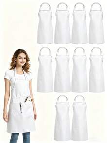 1件、3件、6件、12件裝 中性黑色圍裙，可機洗，適用於男士與女士 - 白色 - 查看 1