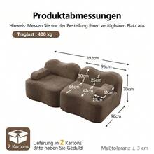 2-Seater Modular Boneless Sofa, Wave Design, Deep Seat Cushions, Movable Armrests, For Living Room & Apartment, No Assembly Required, Brown - Brown - View 5