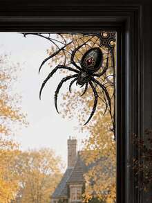 1pc Halloween Gothic Spider & Cobweb Corner Window Sticker, Self-Adhesive Peel And Stick PVC Window Decal, Waterproof Removable Spooky Glass Door Decor For Haunted House & Halloween Party Home Decor - Multicolor 2 - View 3