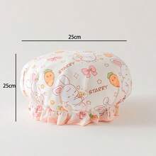 Double Layer Cartoon Rabbit Print Shower Cap, Oil-Proof Hair Cover For ...