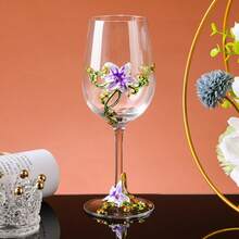 1pc/2pcs Floral Glass Cup, Decorative Cup, Hand-Painted Long Handle Glass Cup, Handmade Enamel Design, Transparent Glass, Exquisite Cup Handle, Suitable For Drinking Cabernet Sauvignon, Perfect Gift Choice - View 3